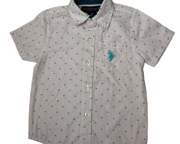 U.S. Polo Assn Boys Pink Striped Button-Up Shirt Short Sleeve Size 3T
