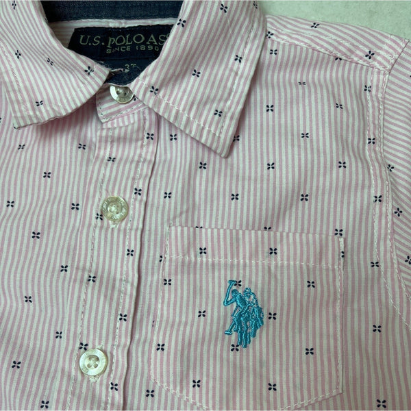 U.S. Polo Assn Boys Pink Striped Button-Up Shirt Short Sleeve Size 3T