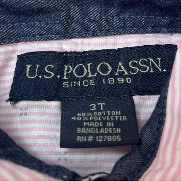 U.S. Polo Assn Boys Pink Striped Button-Up Shirt Short Sleeve Size 3T