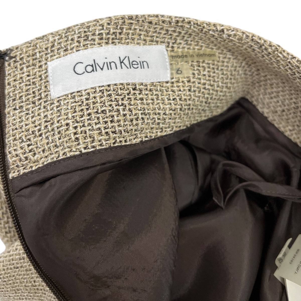 Calvin Klein Linen Blend Womens Skirt Brown Textured Size 6