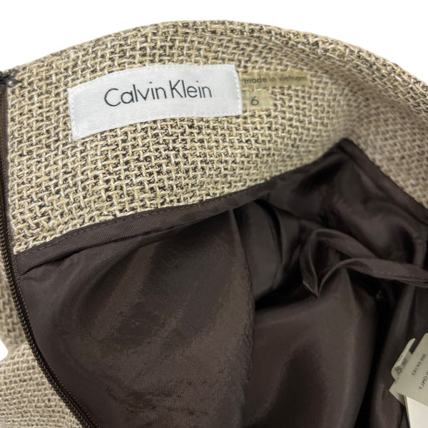 Calvin Klein Linen Blend Womens Skirt Brown Textured Size 6