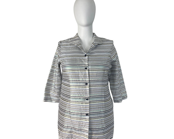 Connie Roberson Multi-Color Womens Striped Lightweight Button-Up Sweater Sz XL