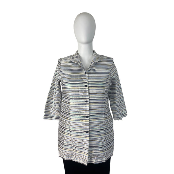 Connie Roberson Multi-Color Womens Striped Lightweight Button-Up Sweater Sz XL
