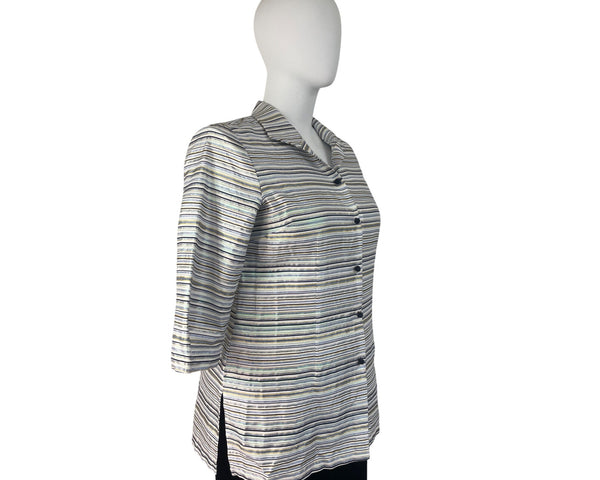 Connie Roberson Multi-Color Womens Striped Lightweight Button-Up Sweater Sz XL