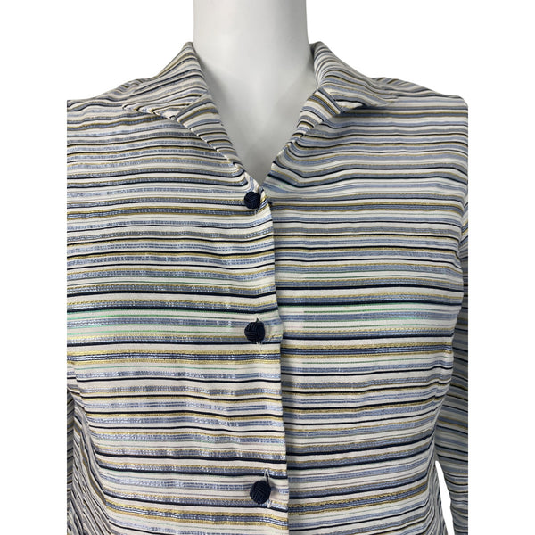 Connie Roberson Multi-Color Womens Striped Lightweight Button-Up Sweater Sz XL