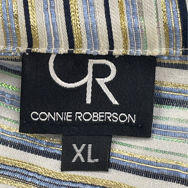 Connie Roberson Multi-Color Womens Striped Lightweight Button-Up Sweater Sz XL