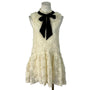 Zara Womens Ivory Lace Mini Dress Black Bow Detail Sleeveless Ruffle Collar Size S