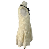 Zara Womens Ivory Lace Mini Dress Black Bow Detail Sleeveless Ruffle Collar Size S