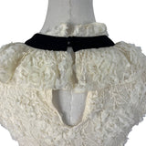 Zara Womens Ivory Lace Mini Dress Black Bow Detail Sleeveless Ruffle Collar Size S