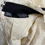 Zara Womens Ivory Lace Mini Dress Black Bow Detail Sleeveless Ruffle Collar Size S