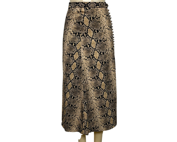 Zara Snakeskin Print Midi Skirt With Side Button Detailing A-Line Fit Size XS