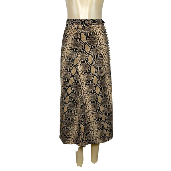 Zara Snakeskin Print Midi Skirt With Side Button Detailing A-Line Fit Size XS