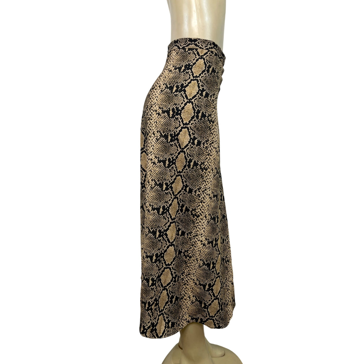 Zara Snakeskin Print Midi Skirt With Side Button Detailing A-Line Fit Size XS