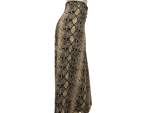 Zara Snakeskin Print Midi Skirt With Side Button Detailing A-Line Fit Size XS