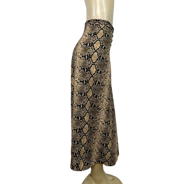 Zara Snakeskin Print Midi Skirt With Side Button Detailing A-Line Fit Size XS