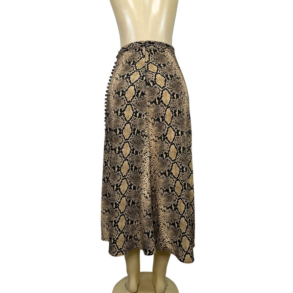 Zara Snakeskin Print Midi Skirt With Side Button Detailing A-Line Fit Size XS