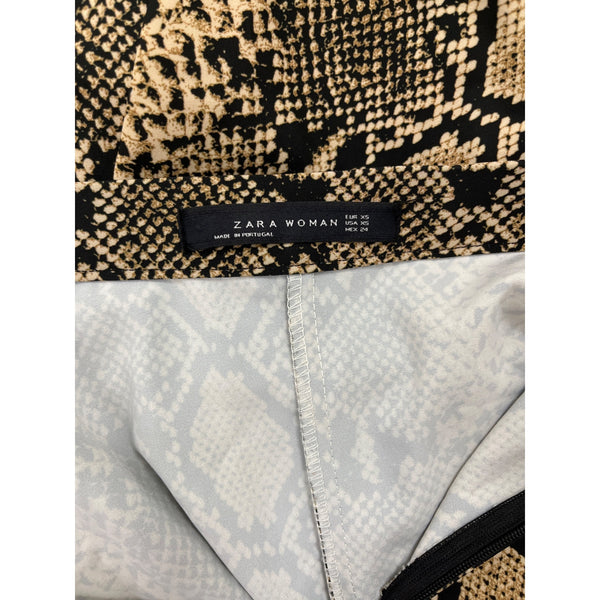 Zara Snakeskin Print Midi Skirt With Side Button Detailing A-Line Fit Size XS