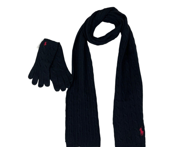 Ralph Lauren black pony knitted Scarf and mittens New