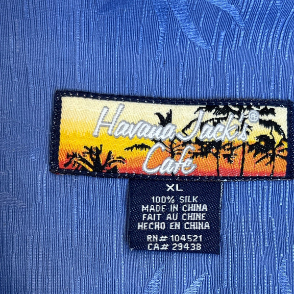 Havana Jacks Cafe Mens Blue Silk Bamboo Pattern Shirt XL - New