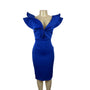 Gobles Women's Royal Blue V Neck Ruffle Shlouder Bodycon Dress Sz M - New