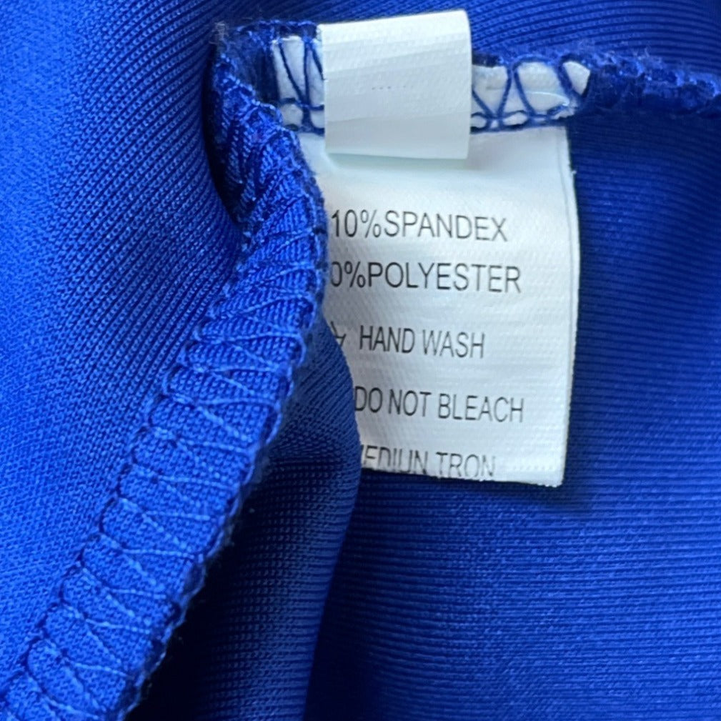 Gobles Women's Royal Blue V Neck Ruffle Shlouder Bodycon Dress Sz M - New