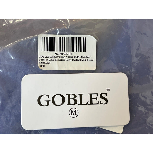 Gobles Women's Royal Blue V Neck Ruffle Shlouder Bodycon Dress Sz M - New