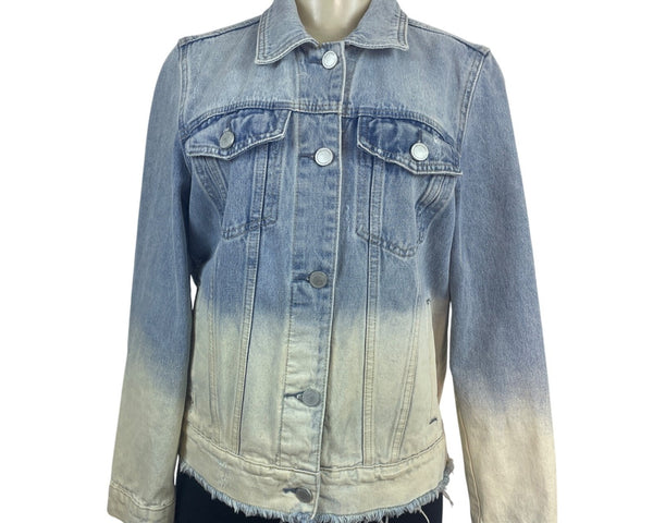 BlankNyc Distressed Ombre Denim Jacket With Frayed Hem & Button Closure Sz S