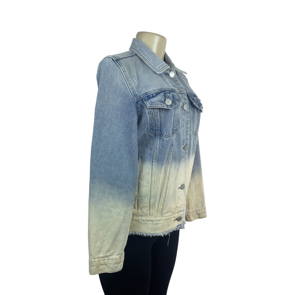 BlankNyc Distressed Ombre Denim Jacket With Frayed Hem & Button Closure Sz S