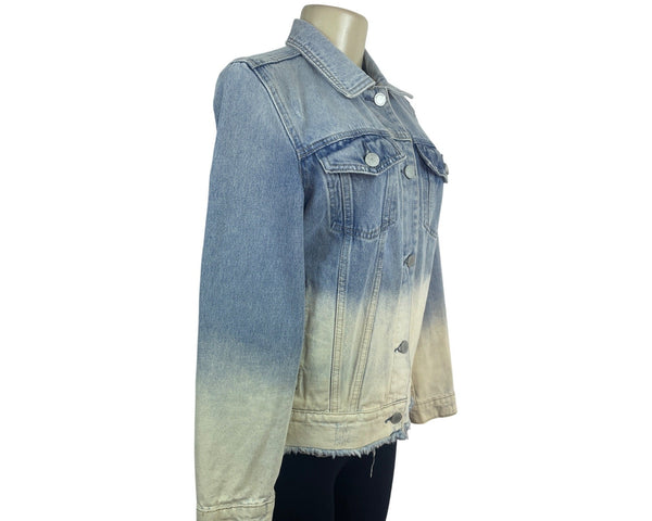 BlankNyc Distressed Ombre Denim Jacket With Frayed Hem & Button Closure Sz S