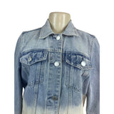 BlankNyc Distressed Ombre Denim Jacket With Frayed Hem & Button Closure Sz S
