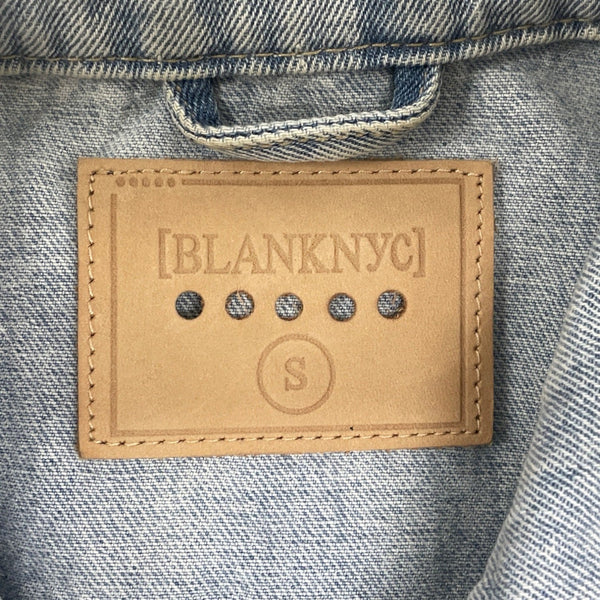 BlankNyc Distressed Ombre Denim Jacket With Frayed Hem & Button Closure Sz S