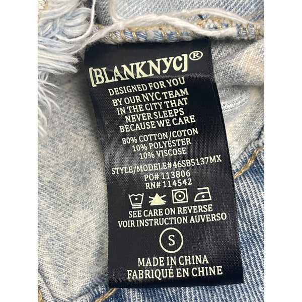 BlankNyc Distressed Ombre Denim Jacket With Frayed Hem & Button Closure Sz S