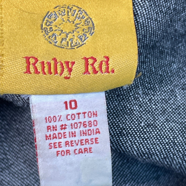Ruby Rd. Womens Denim Blazer Jacket W/ Floral Embroidery Size 10