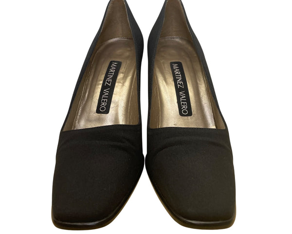 Martinez Valero Women’s Black Satin Square Toe High Heels Allison Pumps Size 7