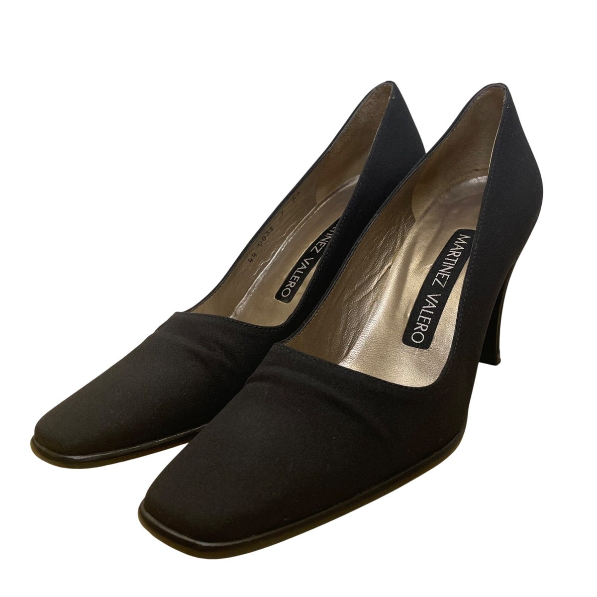 Martinez Valero Women’s Black Satin Square Toe High Heels Allison Pumps Size 7