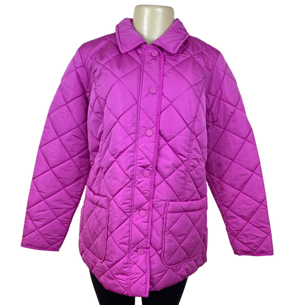 Isaac Mizrahi Live Womens Quilted Pink Jacket With Floral Lining Sz S