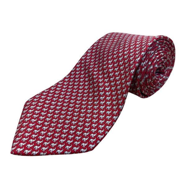 Vintage Brooks Brothers Mens Red Silk Elephant Print Tie Approx 57 Inches Long
