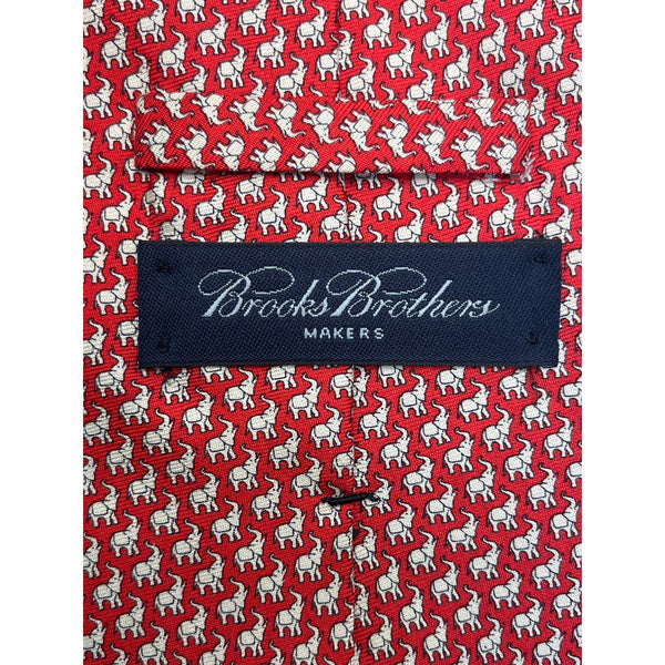 Vintage Brooks Brothers Mens Red Silk Elephant Print Tie Approx 57 Inches Long