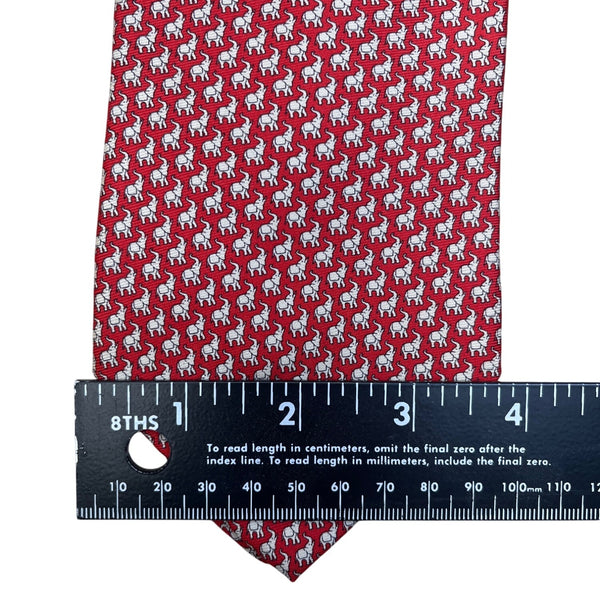 Vintage Brooks Brothers Mens Red Silk Elephant Print Tie Approx 57 Inches Long