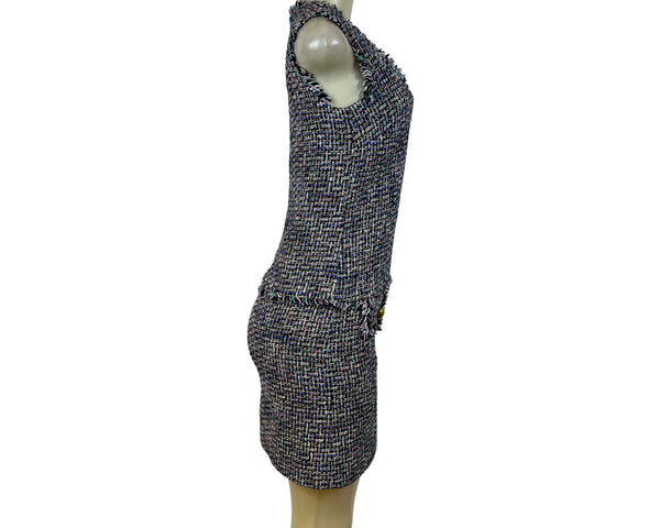 J. Crew Tweed Sleeveless Multi-Color V-Neck Dress With Fringe Detail Pockets Size 00