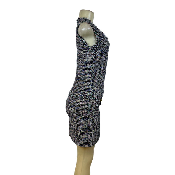 J. Crew Tweed Sleeveless Multi-Color V-Neck Dress With Fringe Detail Pockets Size 00