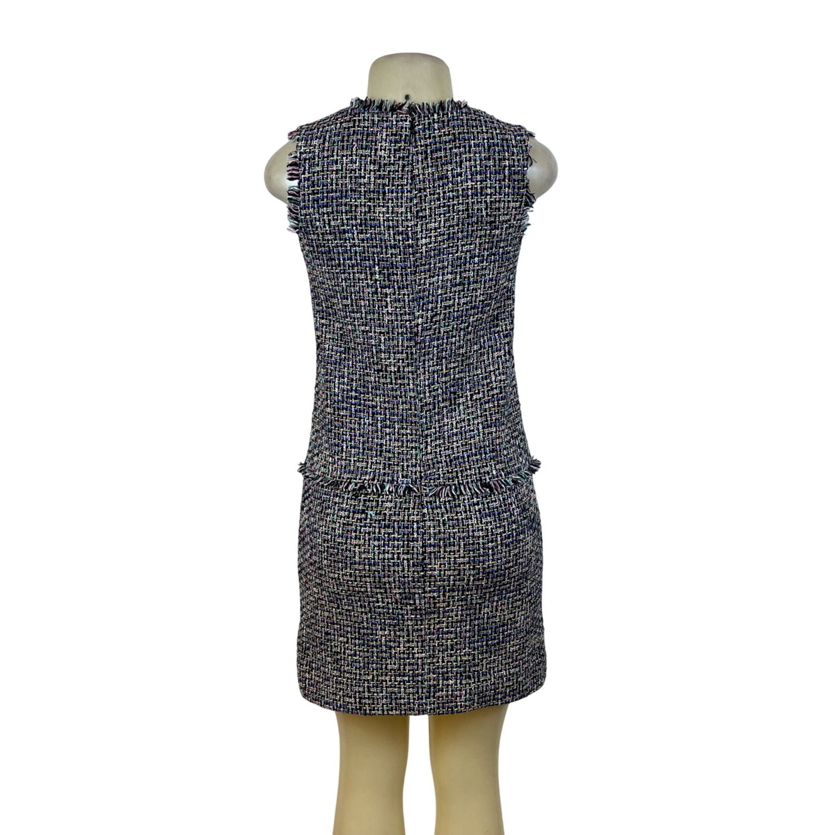 J. Crew Tweed Sleeveless Multi-Color V-Neck Dress With Fringe Detail Pockets Size 00