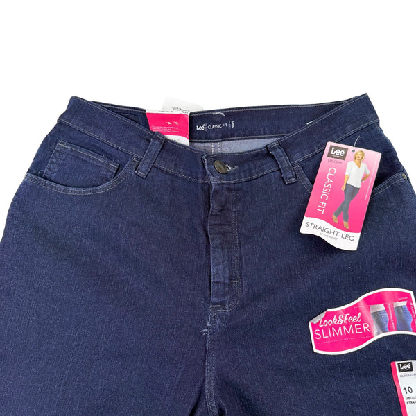 Lee Womens Dark Wash Denim Straight Leg Pants Classic Fit Mid-Rise Size 10 M