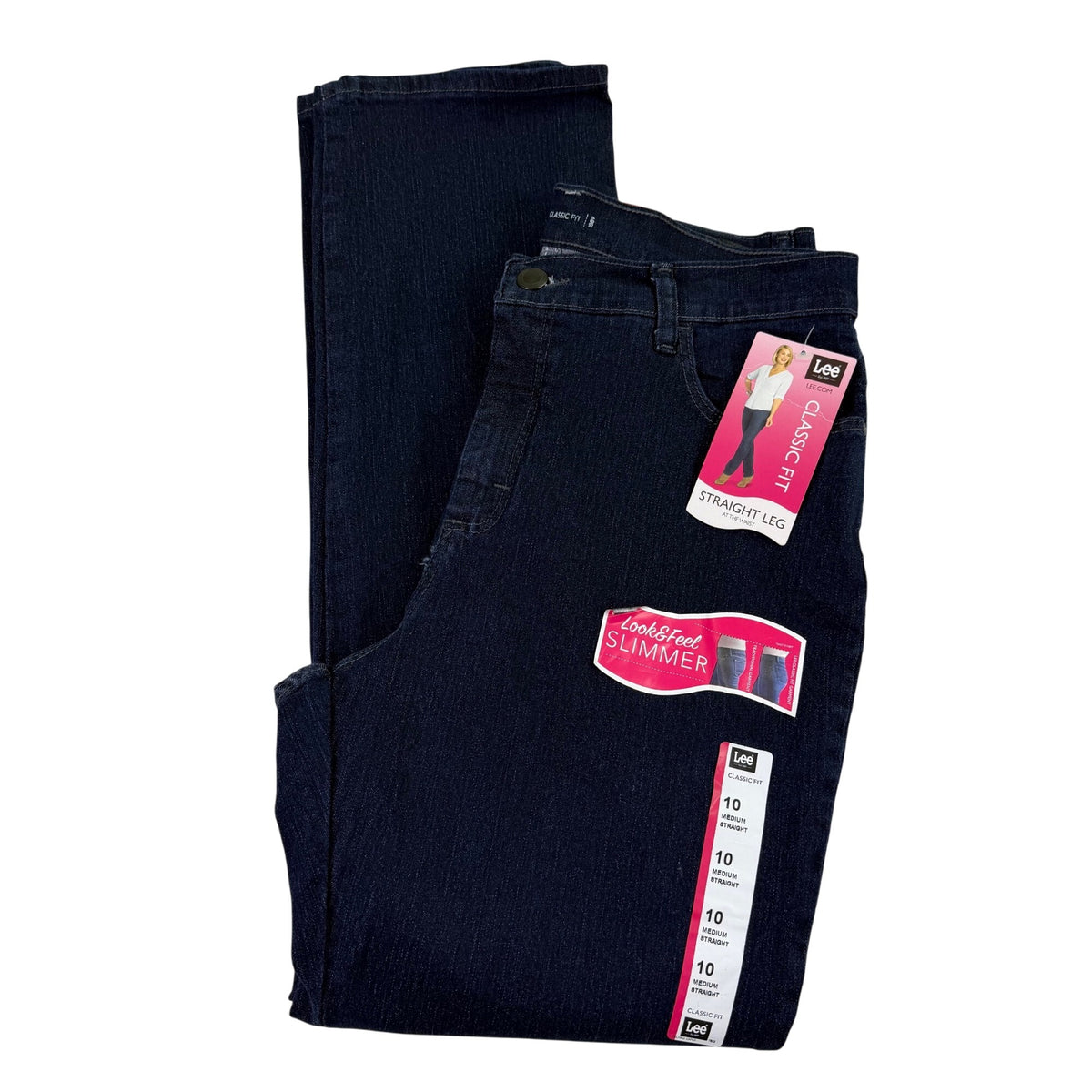 Lee Womens Dark Wash Denim Straight Leg Pants Classic Fit Mid-Rise Size 10 M