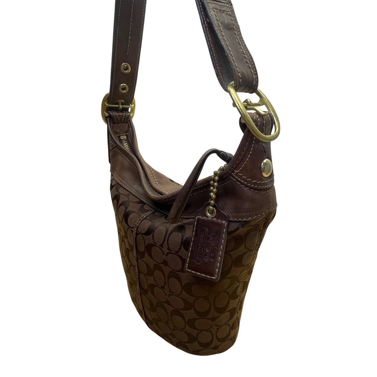 Coach Women’s Brown Leather Trim Signature Canvas Adjustable Strap Shoulder Bag