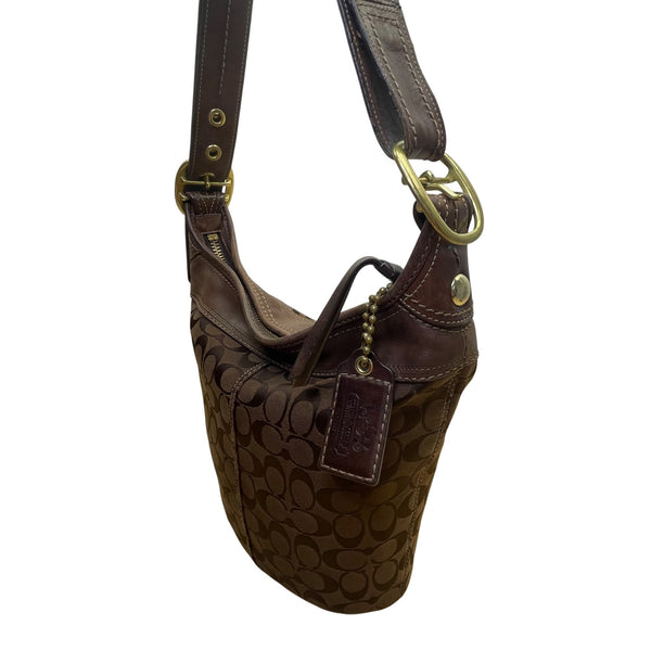 Coach Women’s Brown Leather Trim Signature Canvas Adjustable Strap Shoulder Bag