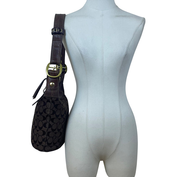 Coach Women’s Brown Leather Trim Signature Canvas Adjustable Strap Shoulder Bag