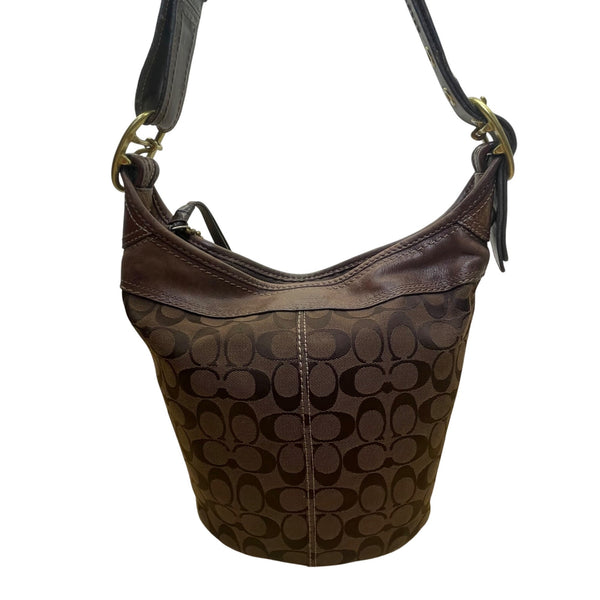 Coach Women’s Brown Leather Trim Signature Canvas Adjustable Strap Shoulder Bag