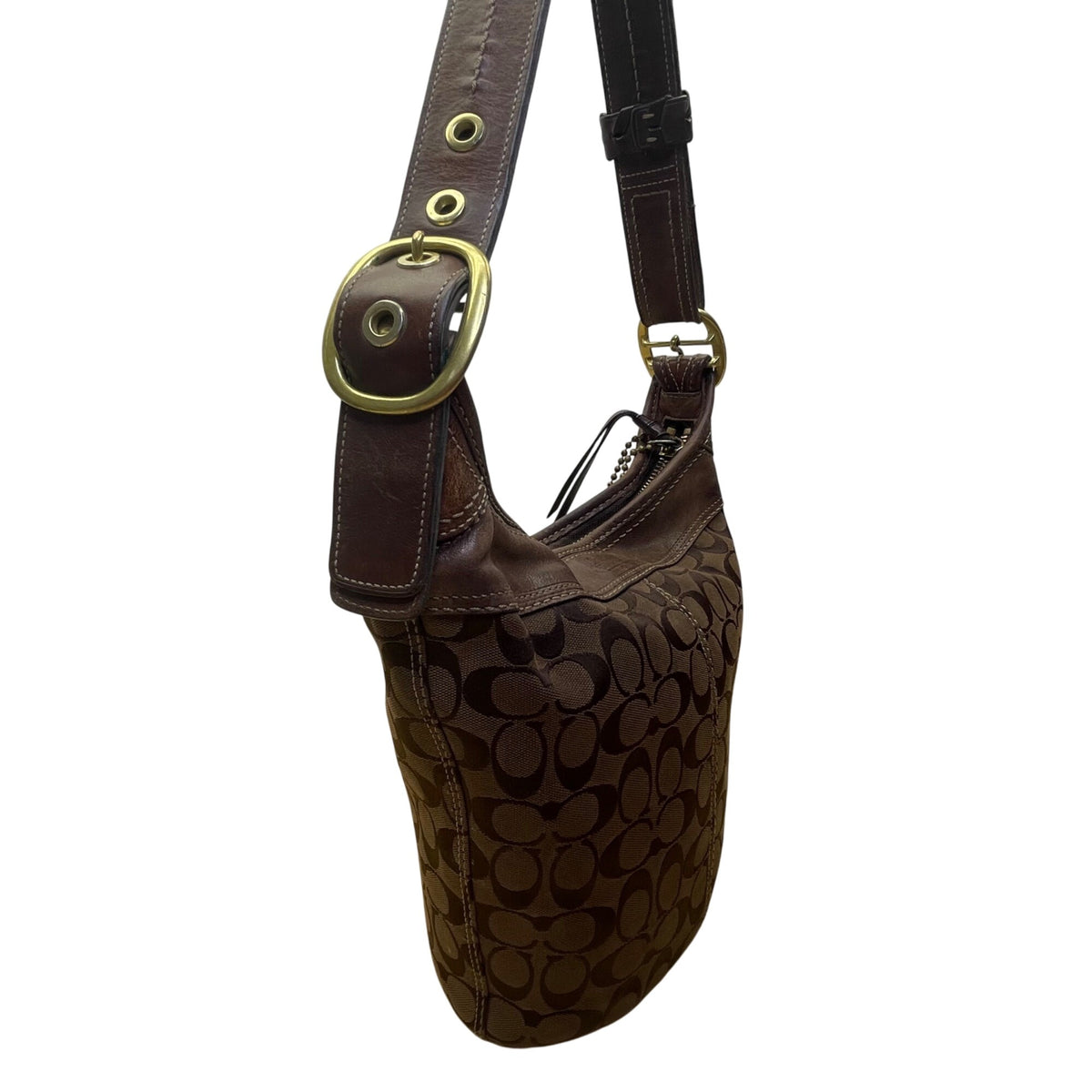 Coach Women’s Brown Leather Trim Signature Canvas Adjustable Strap Shoulder Bag