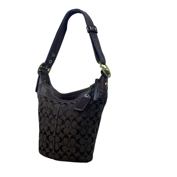 Coach Women’s Brown Leather Trim Signature Canvas Adjustable Strap Shoulder Bag